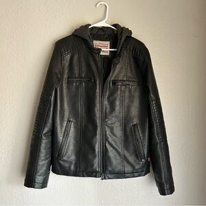 FREE SHIPPING Vintage Levi Faux Leather Hooded Racer Jacket
